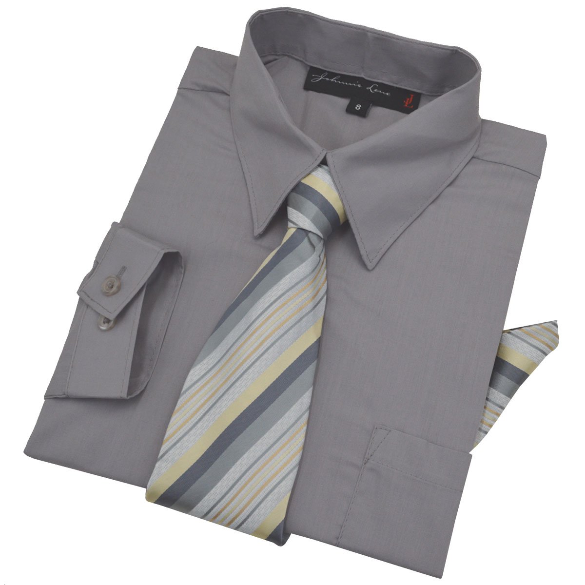 Boys Long Sleeve Dress Shirt with Tie and Handkerchief