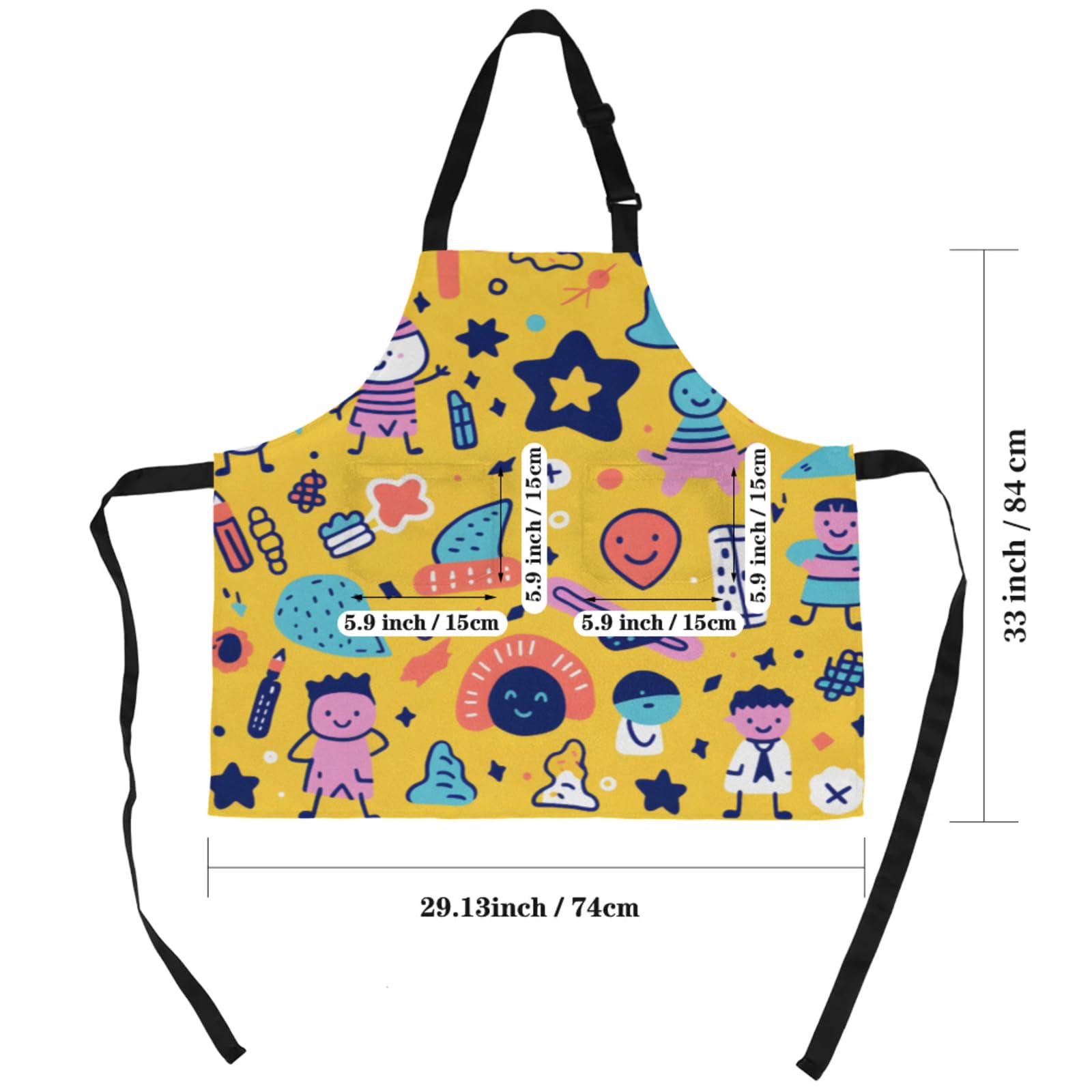 Aglebo Cartoon Hand Drawn Star Man Chef Apron with Pockets Adjustable Shoulder Strap Waterproof Cooking Apron for Kitchen Baking Gardening Pottery Painting
