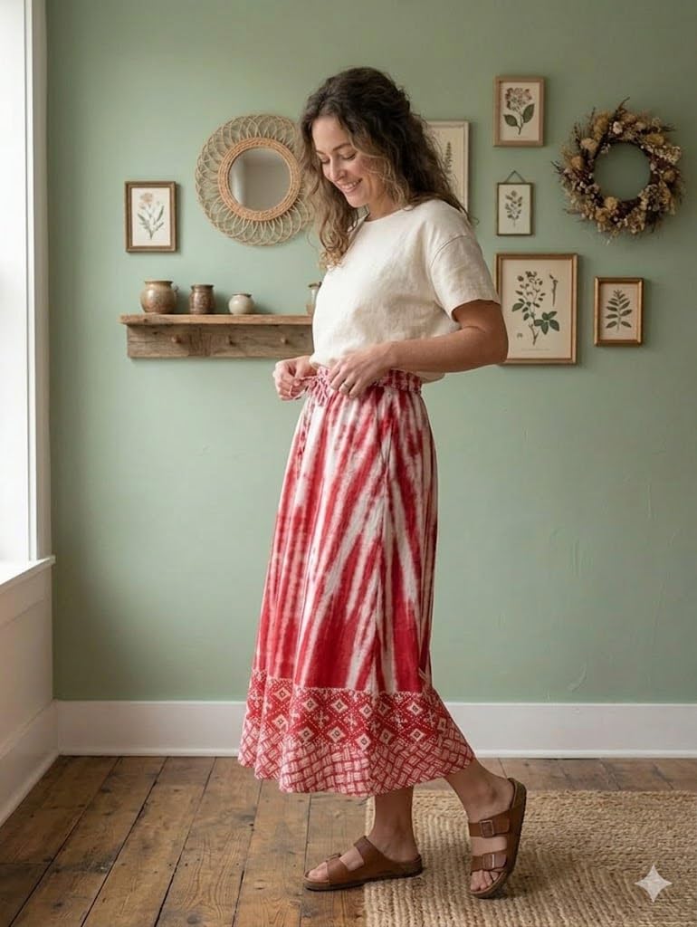 Rastogi Handicrafts Jupe longue en coton imprimé bohème pour femme - Taille unique - Taille unique - 55,9 - 99,1 cm