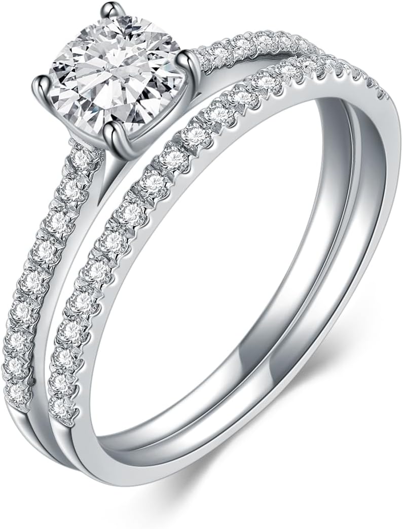 S925 1.0 ct Engagement Rings For Women, Classic Moissanite Bridal Sets Wedding Rings Cushion Cut Halo Wedding Ring Set Promise Anniversary Ring