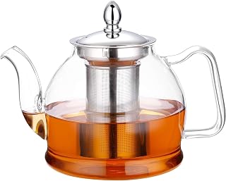 1000ml Glass Tea pot with Removable Infuser | Heat-Resistant Borosilicate Glass Teapot | Stovetop Safe Tea Kettle for Loose Leaf & Blooming Tea | Microwave & Dishwasher Safe Tea Maker
