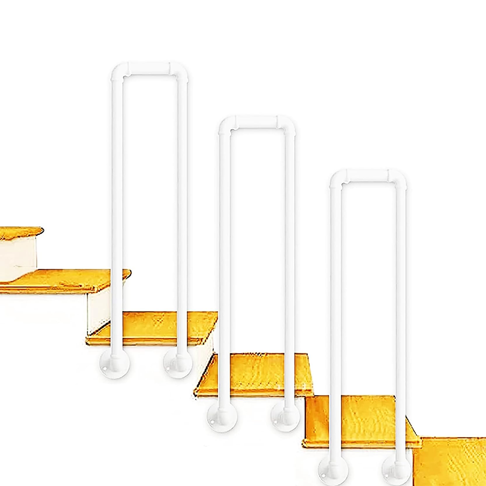 GLDYTVF Side-Mounted Stair Handrail Rail, Wrought Iron U-Shaped Safety Grab Bars Fence Support Pole, for Garden, Attic, Entrance 1 Step Stair Railing (1 Pcs),White(Size:85cm/33.5in)