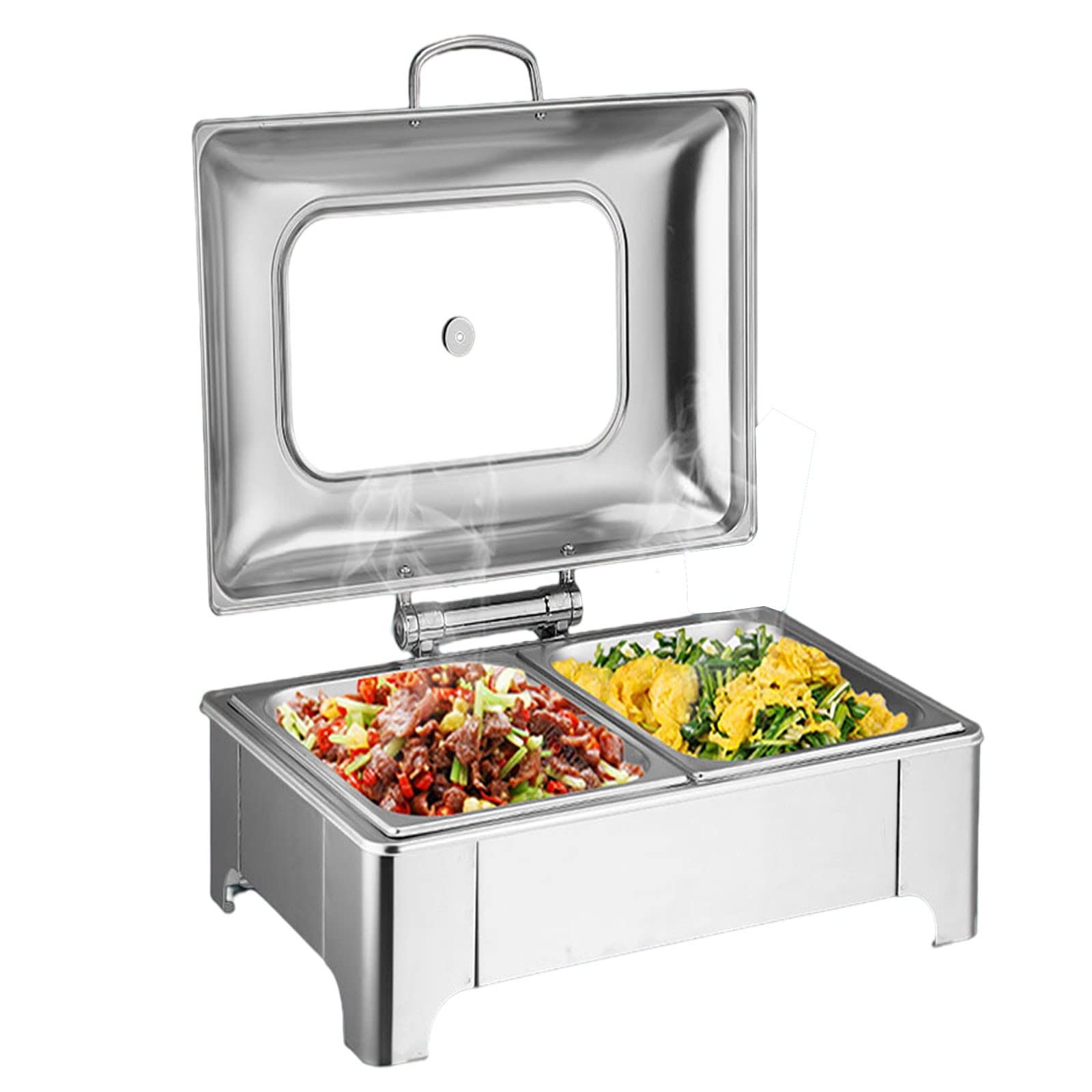 Scaldavivande Elettrico da Buffet in Acciaio Inox – Scaldavivande Elettrico da 6 Litri per Servire A Casa con Coperchi in Vetro – Ideale per Buffet, Banchetti E Feste in（1/2 Pan）