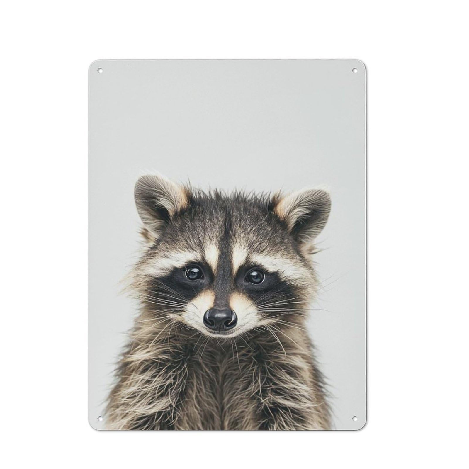 Character Decorative Tin Plaque 40x30cm Featuring Cute Baby Raccoon, Home Wall Decor for Flat, Dorm Room, Lounge Or Cafe