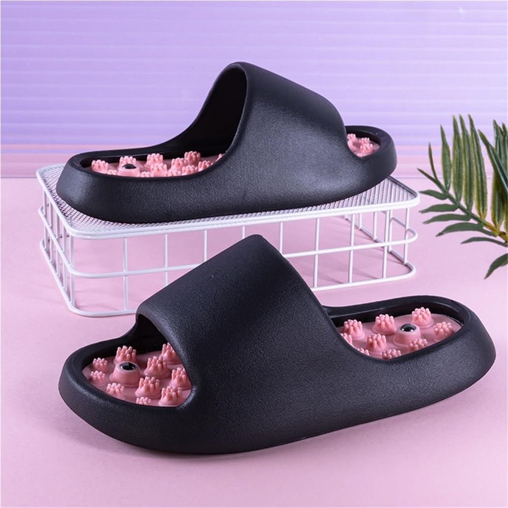 Fußmassage Akupressur Slipper Damen Herren Tiefengewebsmassage Für Die Füße rutschfeste Duschschuhe Reflexzonen Massage Sandalen Mit Akupunkturfunktion Löst Nervenverspannungen(Black,38 EU)