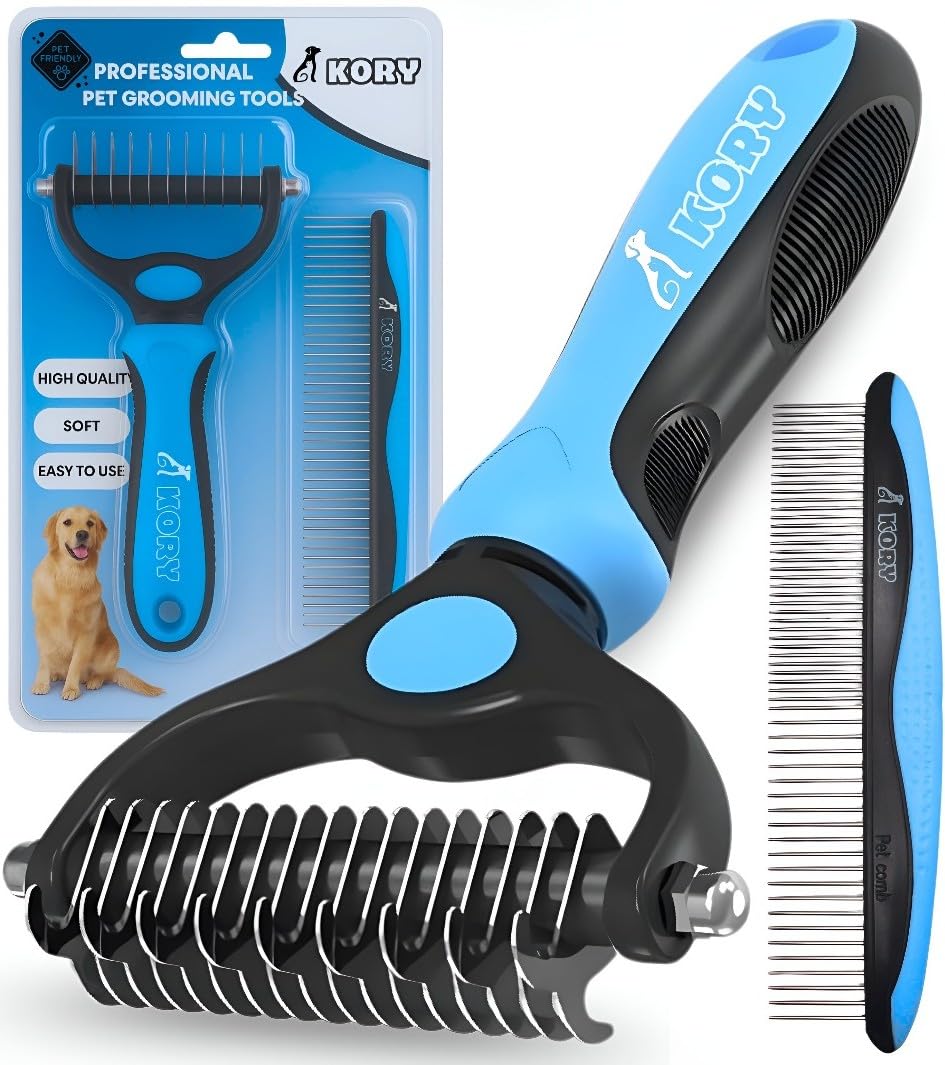 Kory Cepillo y Peine para Perro, Elimina Pelo Muerto, Cepillo Gatos Quitapelo, Peine Perro, Desenreda los Nudos, Pelo Largo, Kory Mascotas, Azul