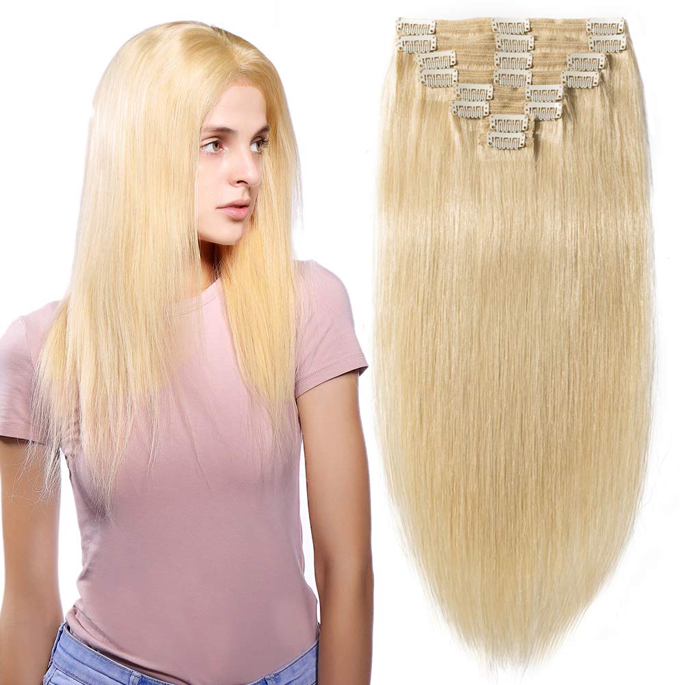 Clip in Extensions Echthaar Blond Remy Haarverlängerung für komplette