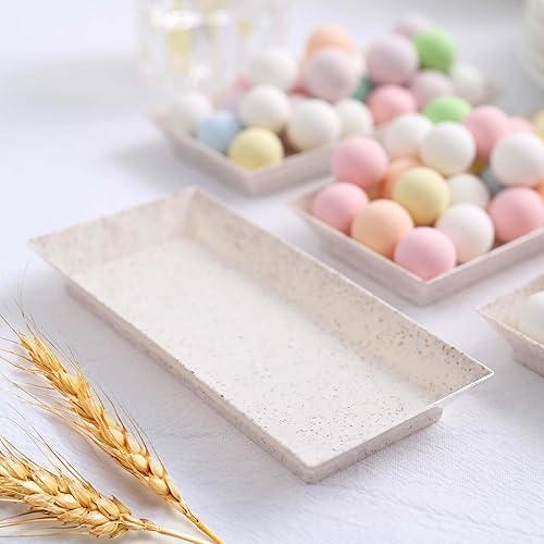 Miniatura 4 de Efavormart - Paquete de 24 bandejas rectangulares de fibra de trigo de 5 pulgadas para servir aperitivos, platos de postre biodegradables