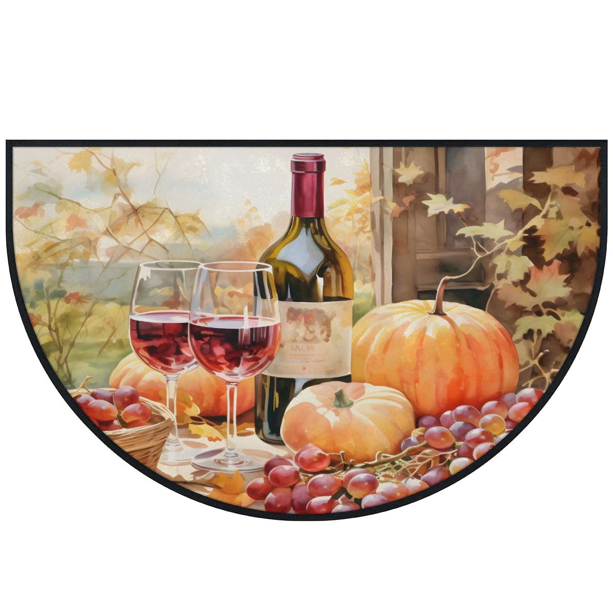 Tapis en forme de demi-lune motif vin rouge lavable en machine