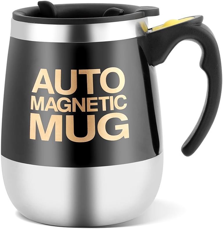 CuscoSelf Stirring Mug, Electric Stainless Steel Self Mixing Cup Magnetic Stirring Coffee Mug Automatic Stirring Coffee Mug Insulation Design(Black)