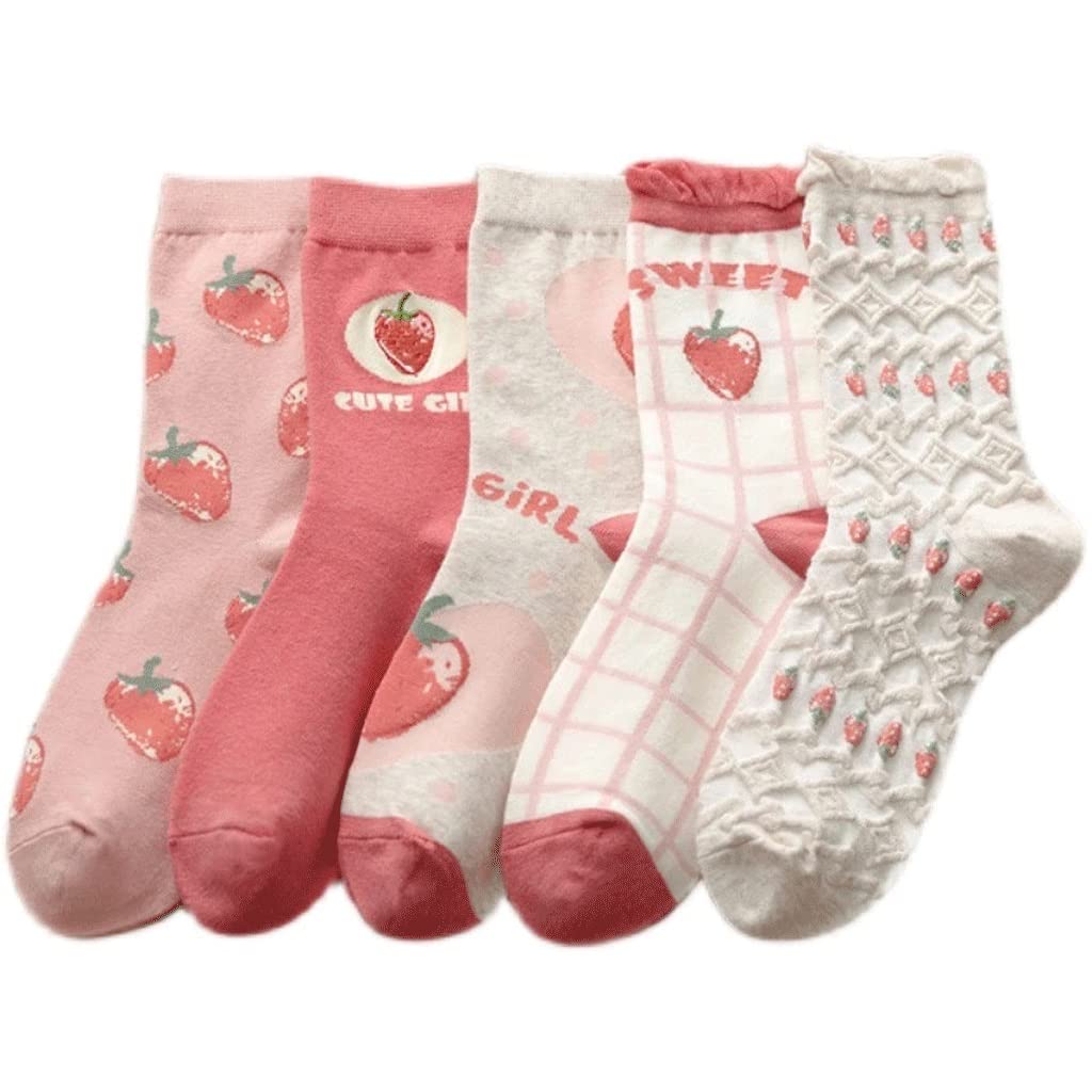 Calcetines de Fresa for Mujer, Bonitos Calcetines de algodón de Estilo Universitario de otoño