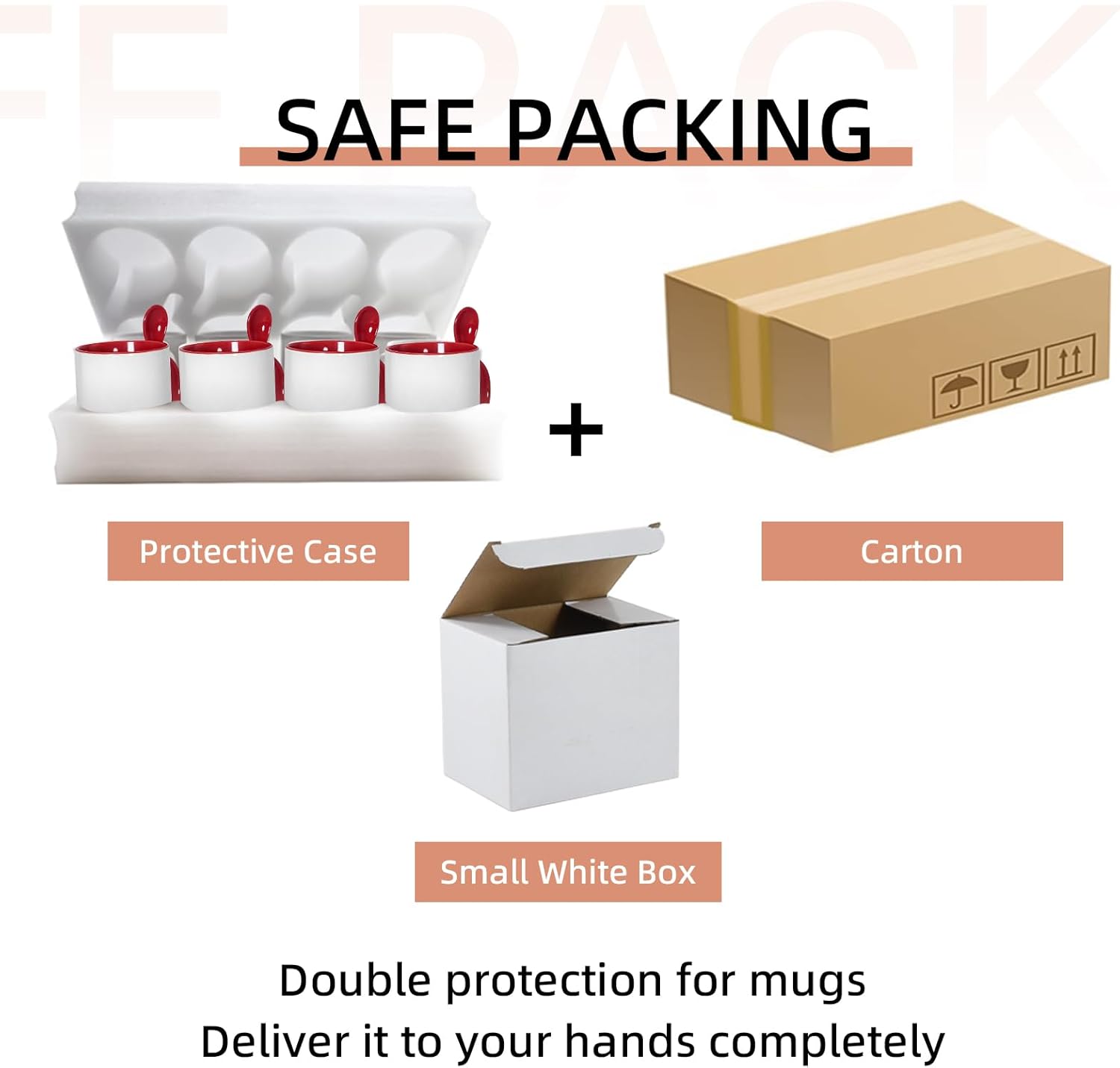 AGH Sublimation Coffee Mugs Blank 11 oz, White Straight Ceramic Cups with Red Interior, Handle, Spoon, Bulk Bundle Set of 12