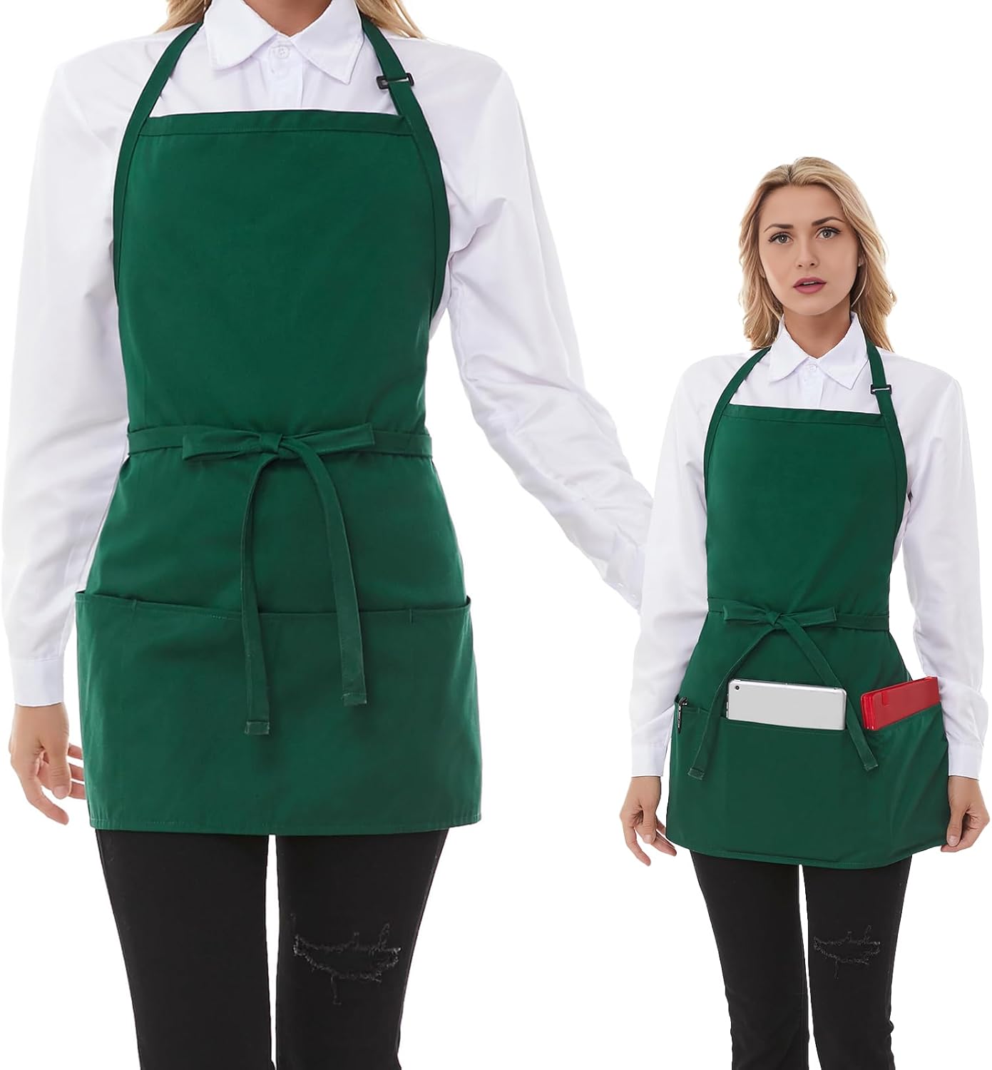 エプロン 女性用 3つのポケット付き サーバーエプロン 料理用エプロン シェフエプロン 快適な素材 調節可能