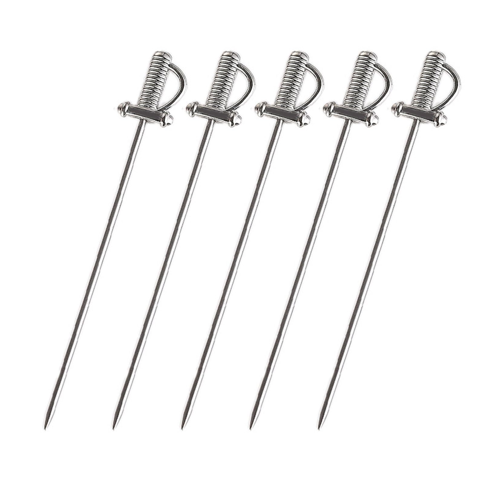 HDOYTXXM Of 5 Stainless Steel Cocktail Picks with Designs Portable Metal Fruit Skewers for Appetizers Party Appetizer Skewers