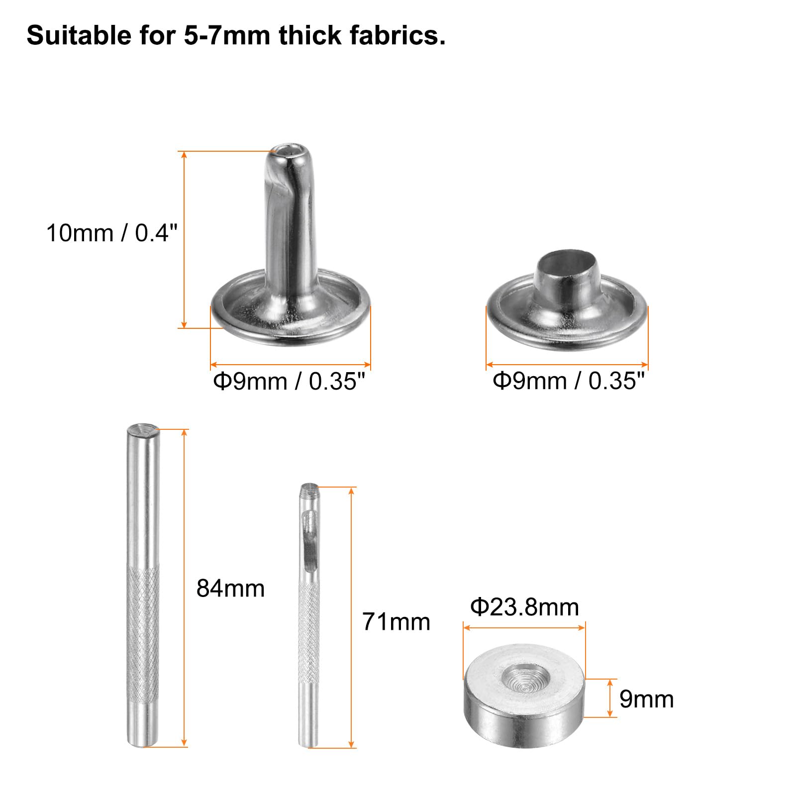 100 Set Rivetti In Pelle QUARKZMAN - 9mm X 10mm, Metallici, Con Strumenti - Foto 12