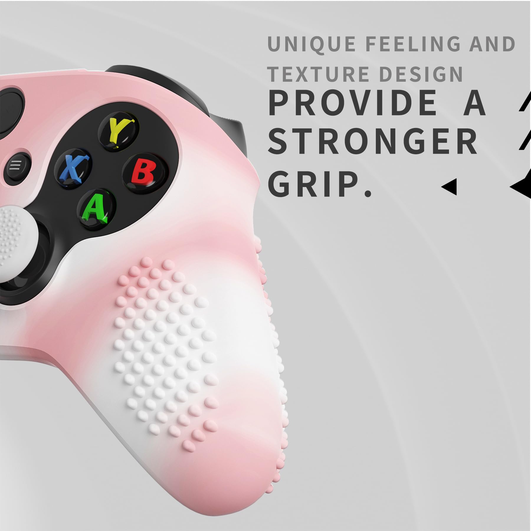 eXtremeRate PlayVital 3D Studded Edition Anti-Slip Silicone Cover Skin for Xbox Series X Controller, Soft Rubber Case Protector for Xbox Series S Controller with Thumb Grip Caps - Pink White - 2