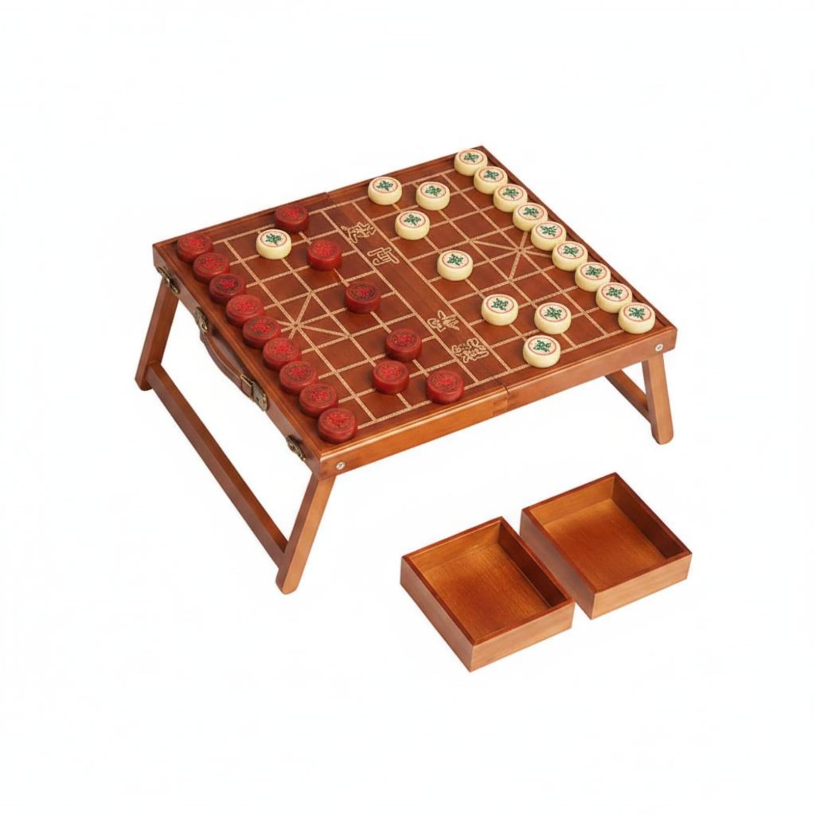 Scacchiera Tavolo da Gioco Foldabile in Legno con Manico per Trasporto Funzione Pieghevole Stile Xiangqi Adatta a Viaggi, style to 3