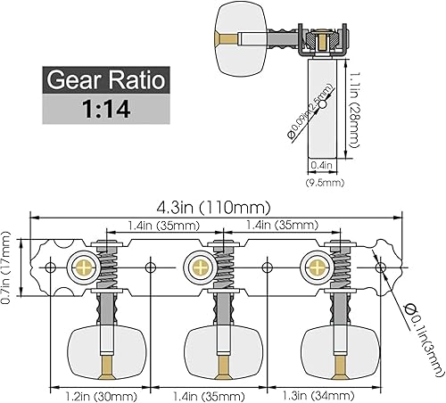 Miniatura 2 de Mr.Power Afinadores de guitarra, cabezales de máquina de 3+3 juegos de teclas de afinación, clavijas de cuerda para guitarra clásica (negro corto,