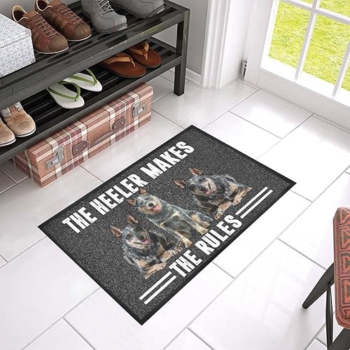 Miniatura 1 de Agriism Tapete para puerta de entrada interior porche de bienvenida divertido antideslizante Heeler The Rules tapete negro decoración del hogar