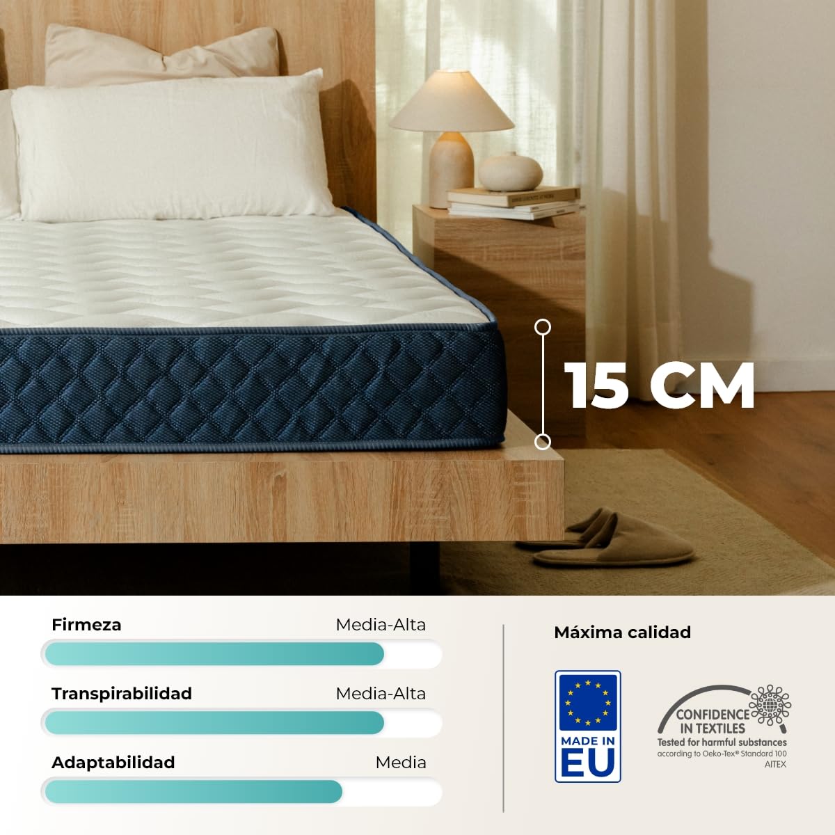 Don Descanso - Colchón 90x190 Viscoelástico Mulhacen DualSense, Altura 15cm. Multicapa con Núcleo GravityFoam, Firmeza Alta, Doble Cara Invierno/Verano, Transpirable. Fabricado en España, Azul — view 7