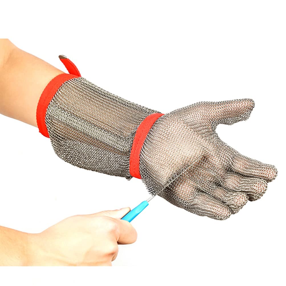 Gants résistants aux coupures, Gants à manches longues, niveau de protection 9, gants travail en cotte mailles métalliques résistants aux coupures(Arm 19cm,1PCS/L)
