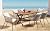Udorich Enhance Outdoor Dining with 7 Piece Patio Dining Set, Ergonomic Design with Acacia Wood Tabletop, Metal Frame, Beige