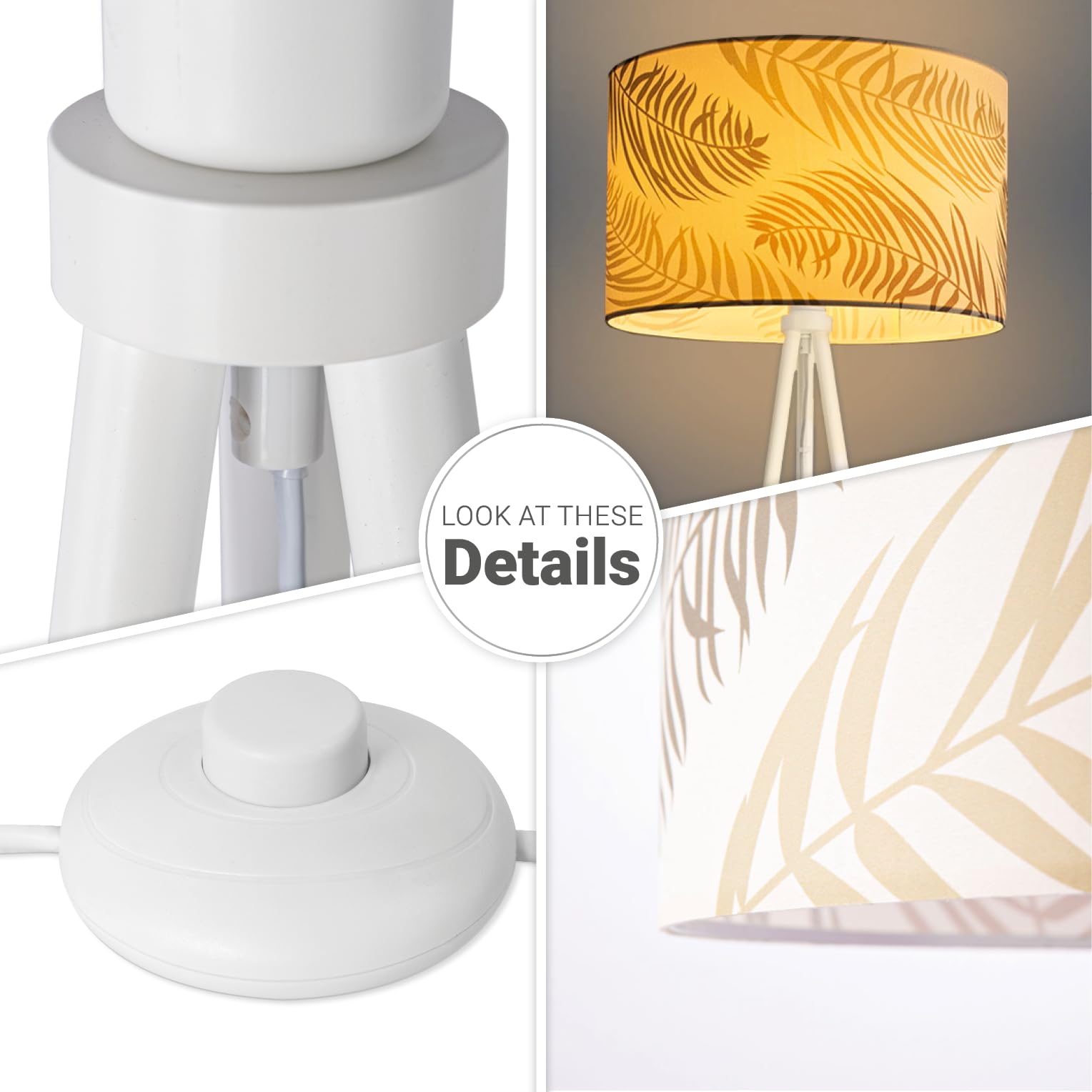 Paco Home Stehlampe Leselampe Wohnzimmer Deko Büro Dreibein Lampenschirm Rund Stoff Lampe Blumen Muster Jungle E27, Farbe:Design 1 (Ø45,5 cm), Leuchtenart/Farbe:Stehleuchte Dreinbein - Weiß