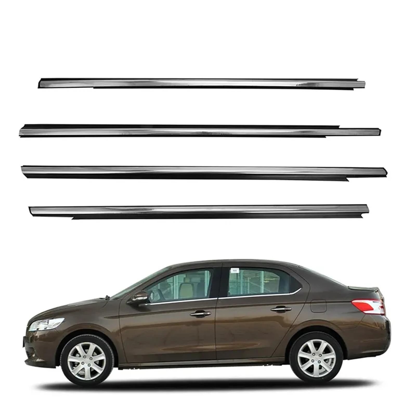 4 piezas de burletes goma for ventanas compatibles con Peugeot 301 (2013-2017) y Citroën Elysee (2014-2016), for puertas cristales(Chrome)
