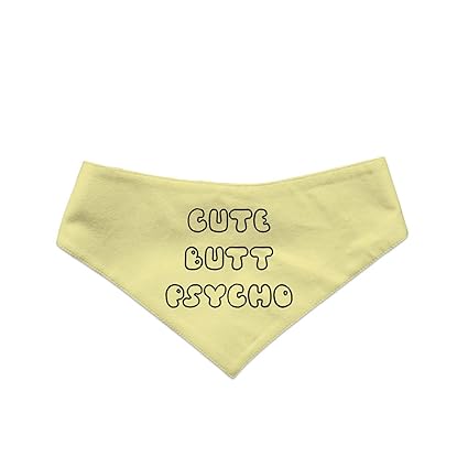 Ruse Reversible Dog Bandana Cute Butt Psycho Printed 100% Cotton Lemon Yellow and Chevron Striped/Dog Scarf/Dog Gift Adjustable Snap Button for Dogs/Large
