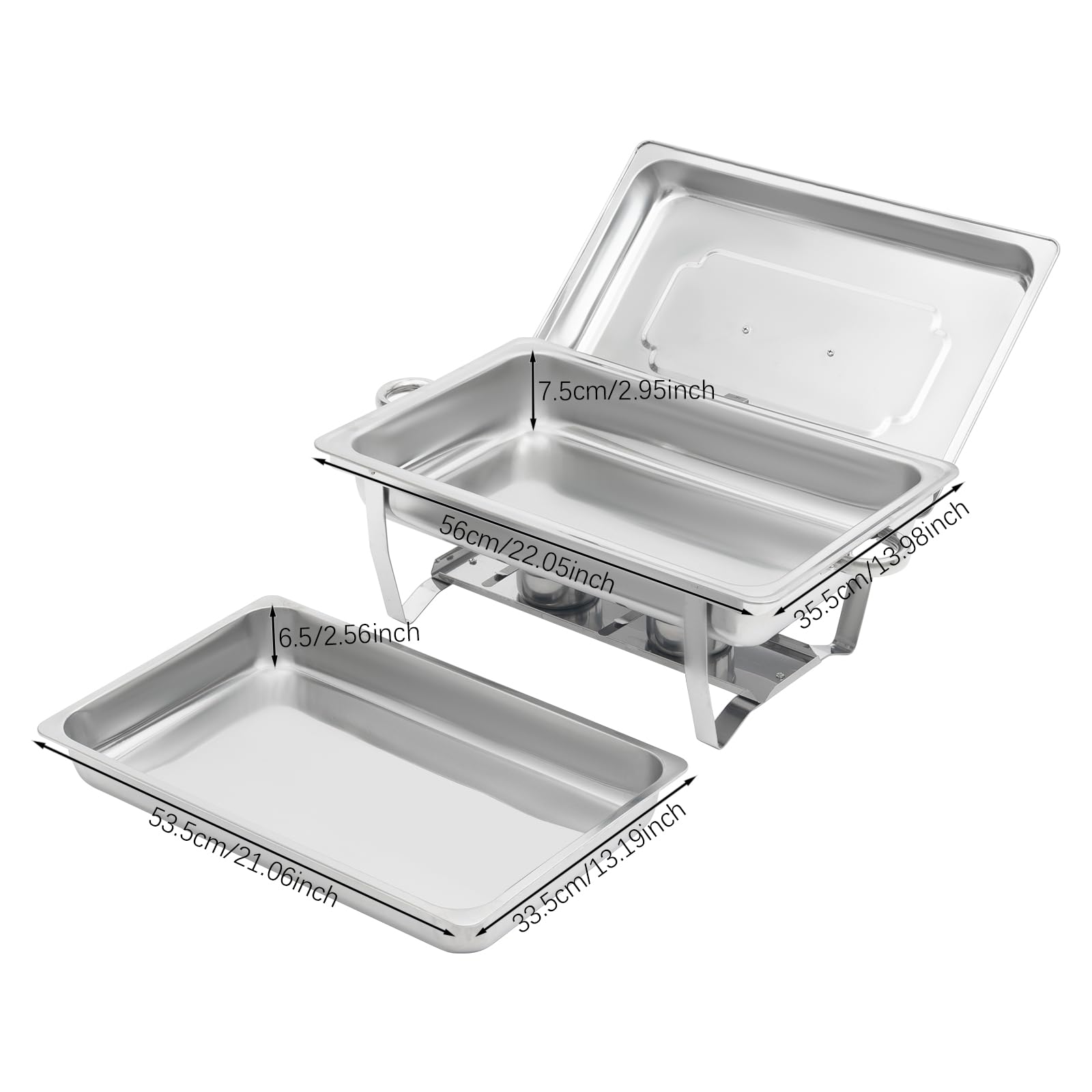 Serbatoio per cibo, scalda 7 l, rettangolare, per catering, con coperchio rimovibile e ferri da appendere, scaldavivande Chafing Dish per alimenti, scalda buffet, argento