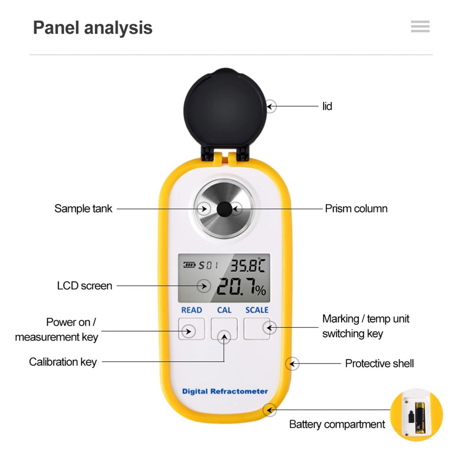Rifrattometro digitale Brix, misuratore di concentrazione di caffè per Brix 0-50% e TDS 0-25%, idrometro elettronico con compensazione della temperatura per frutta, alimenti e bevande