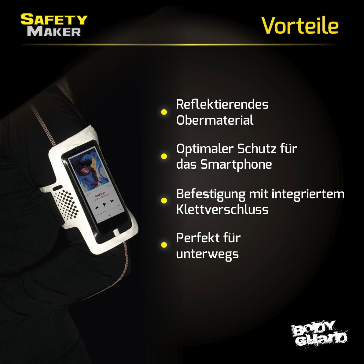 Safety Maker 44589 Custodia per smartphone impermeabile con elementi di design riflettenti per lo sport, il jogging, portacellulare, custodia per la corsa