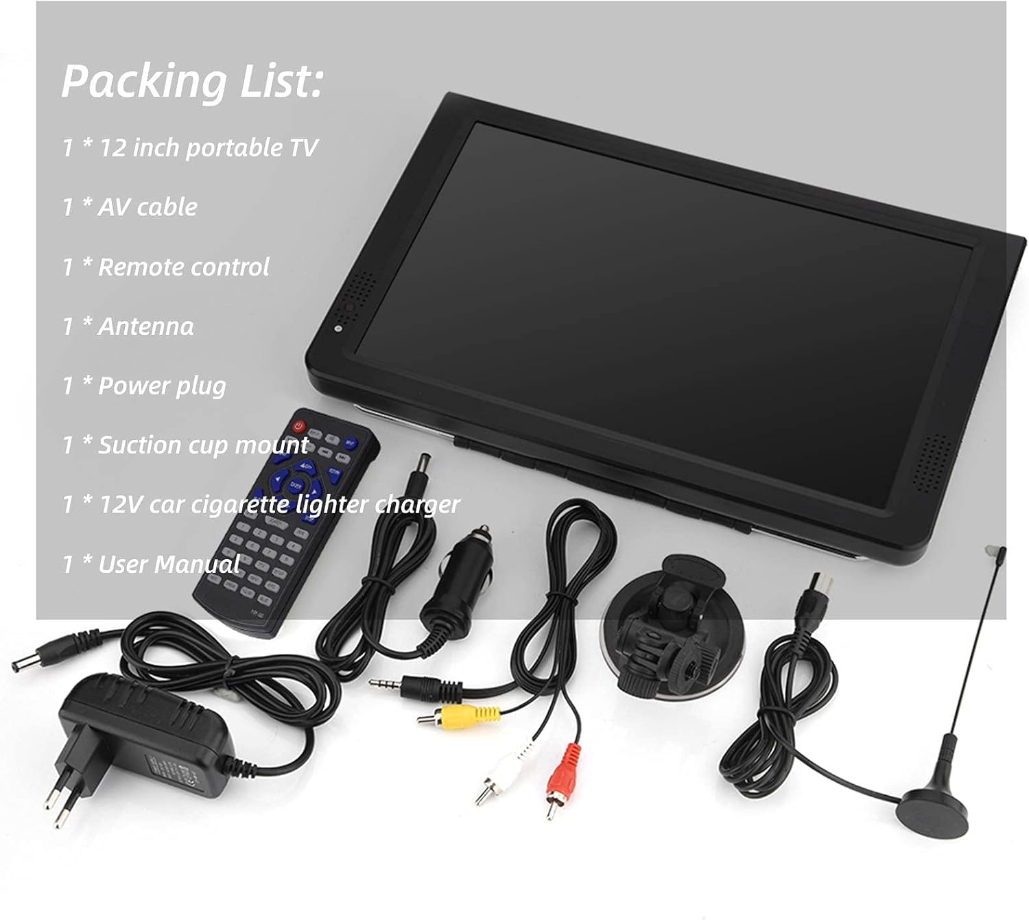 Téléviseur Portable 12 Pouces Analogique-Numérique 1280x800 Rechargeable Batterie 1500 mAh SD USB