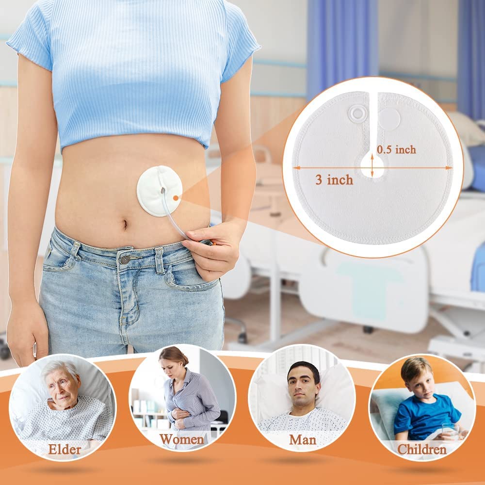 Almohadillas para tubo G Soporte para tubo G，de algodón orgánico Soporte de alimentación Protector de diálisis abdominal Dispositivo de fijación Extra suave y absorbente (paquete de 12)