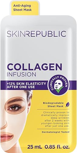 Skin Republic Collagen Infusion Sheet Mask Clinically Proven to Reduce Deep Wrinkles After 2 Weeks. Made in Korea.