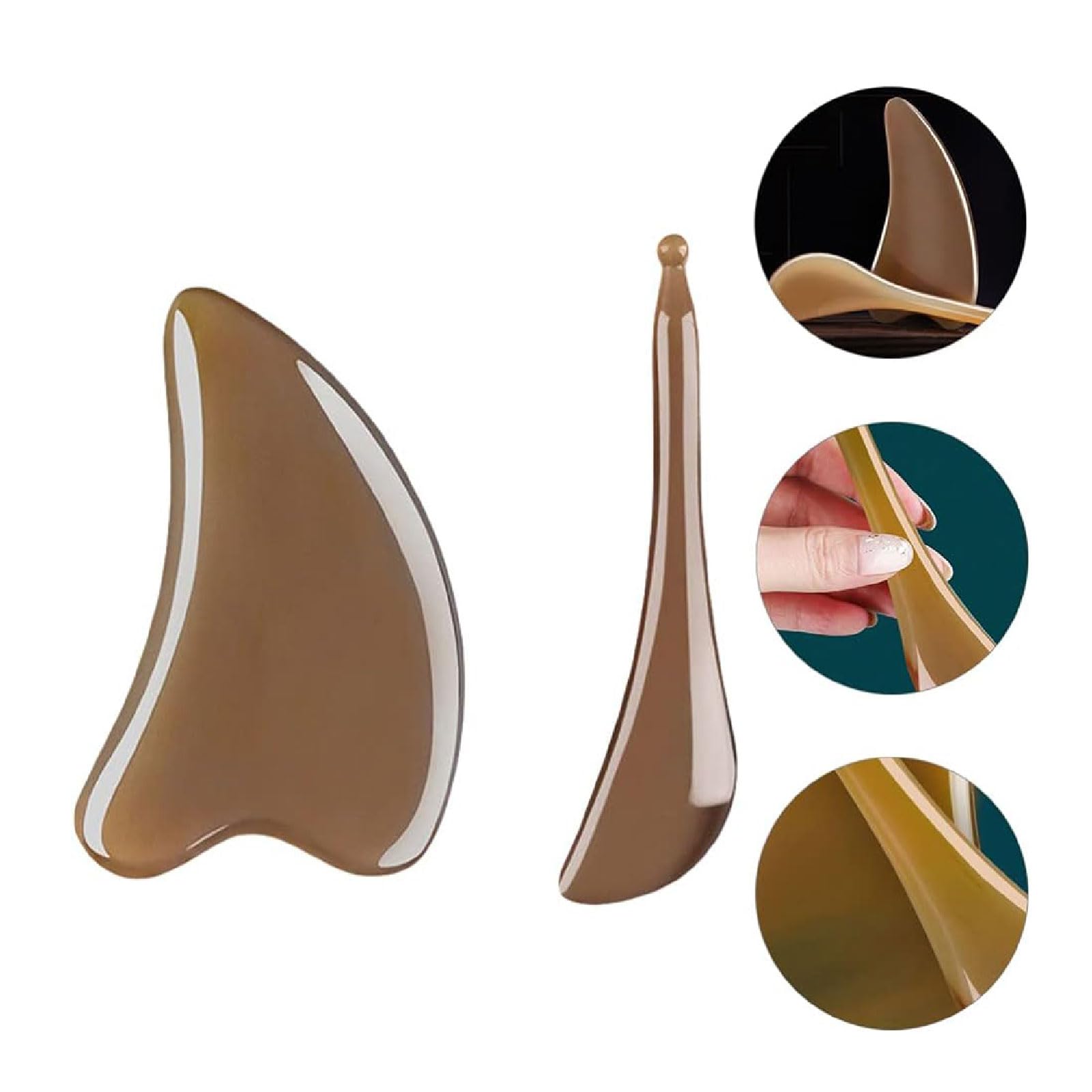 Massagesteine 2-teiliges GuaSha-Kratzmassagegerät aus Büffelhorn, Guasha-Brett, Gesichtsschabbrett für Gesicht, Augen, Hals, lindert feine Linien und Falten gua sha stein
