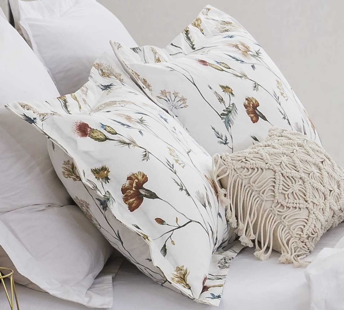 DAUAOTO Floral Garden Cotton Shams Pillow Cover 2 Pieces Set 20"x26" Standard Size Pillowcases, Aesthetic Botanical Flower Pattern