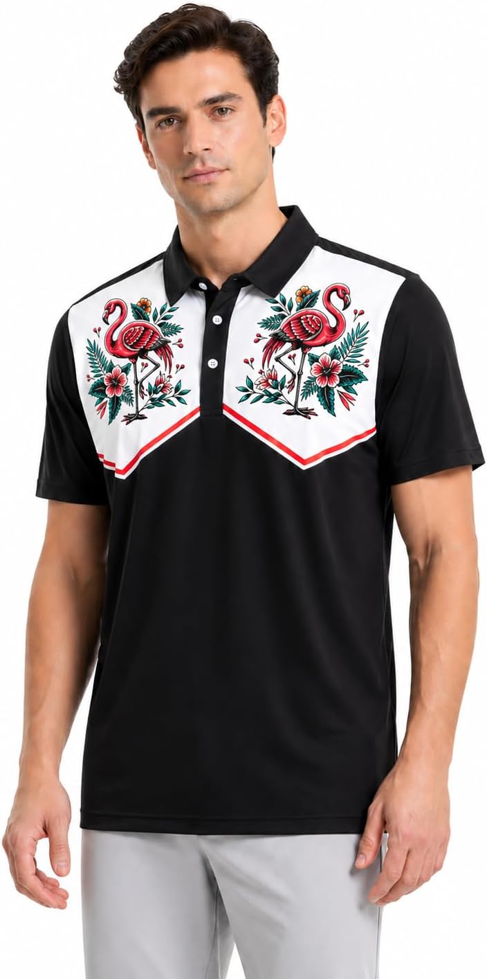 Mens Golf Polo Shirts Short Sleeve Performance Moisture Wicking Dry Fit Funny Golf Polo Shirts for Men