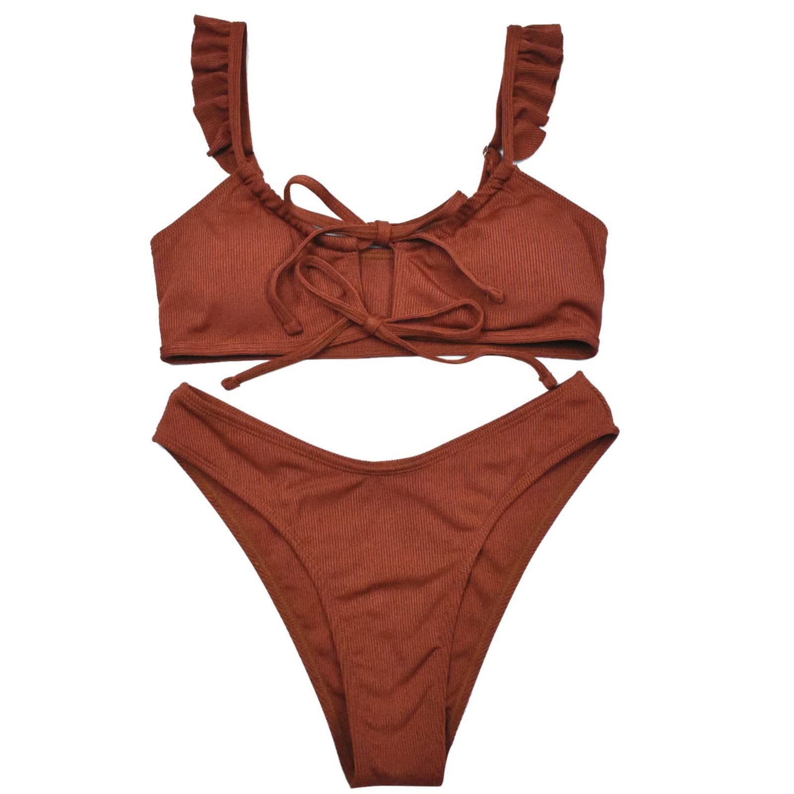 Genérico Bikini Mujer Push Up BañAdor Pecho Grande Traje de baño de Playa de Color sólido con Correas con Volantes Sexy para Mujer BañAdor Mujer con Pierna Bikini Mujer Tanga