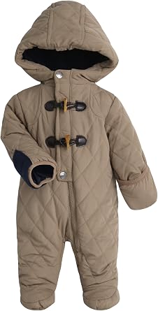 Perry Ellis Baby Boys Snowsuit - Pram Memory Quilted Zipper Onesie Hooded Winter Newborn Infant Baby Clothes Sizes 0-9M