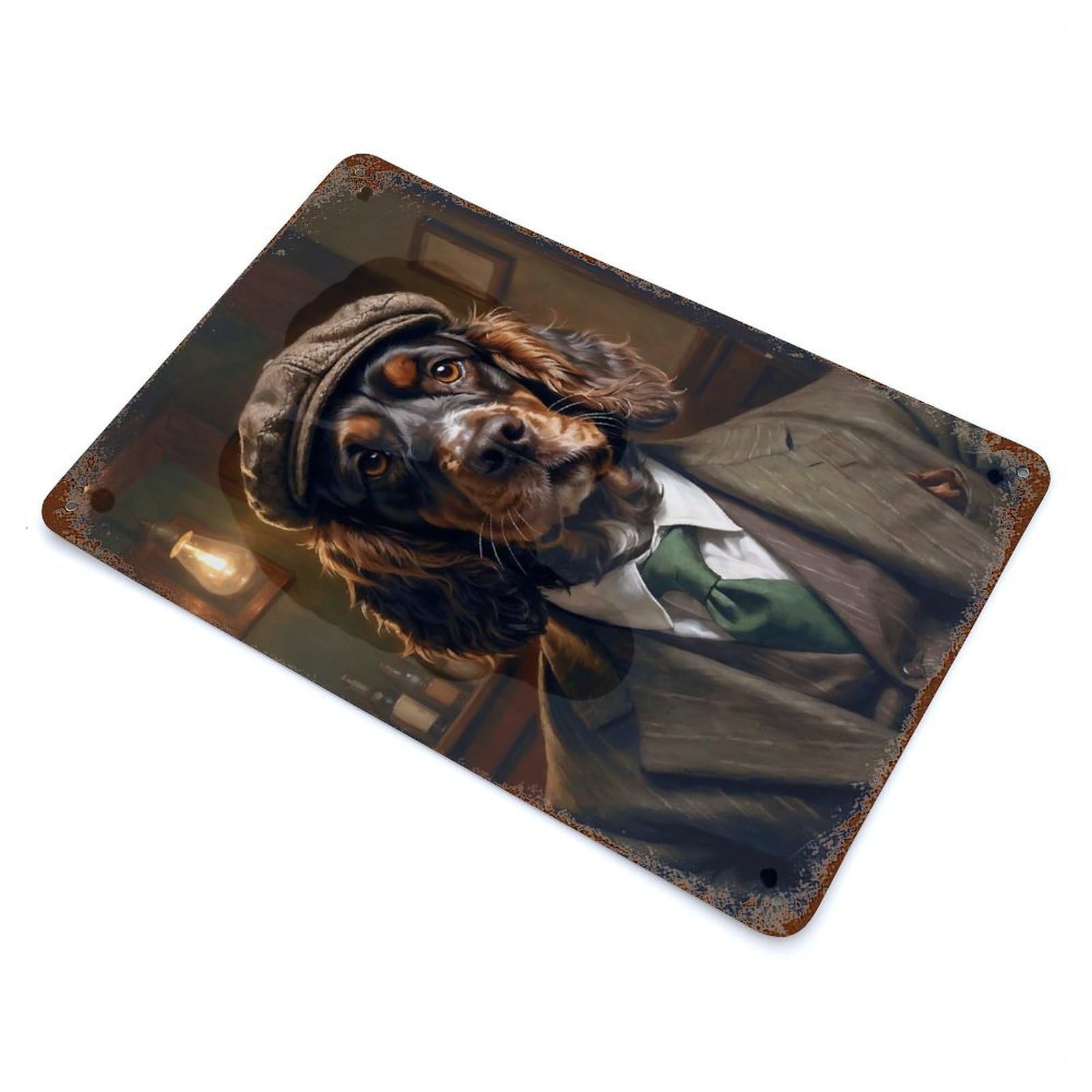 Vintage Rust Metal Sign with Cocker Spaniel Dog Wearing A Suit in The Pub Design 11.8"x7.9", for Farmhouse, Kitchen And Entryway Decor, Novelty Wall Decor