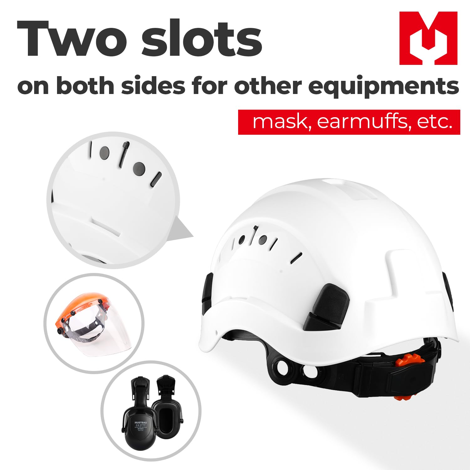 Casque de Sécurité, Casques de Protection EN397 avec Lunettes Antibuée, 53 à 63 cm Tour de Tête Réglable, Matériau ABS Résistant pour Hommes Femmes