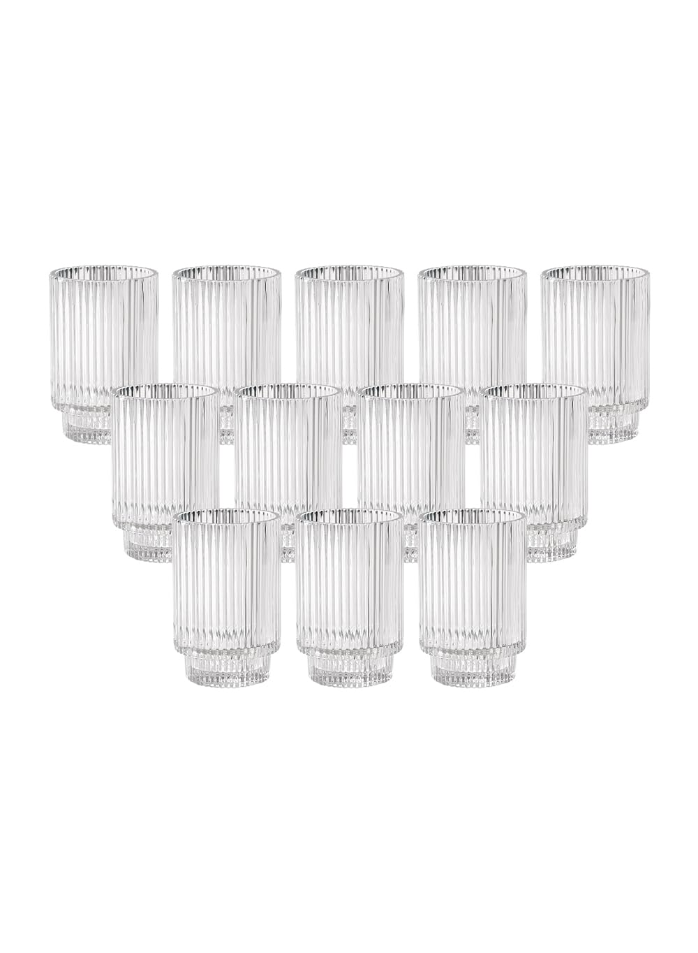 Serene Spaces Living - 24 portavelas de vidrio estriado transparente, centro de mesa decorativo, bodas, Navidad, Acción de Gracias, mesa comedor, sala estar, hogar, 8,9 x 12,7 cm (diámetro x altura)