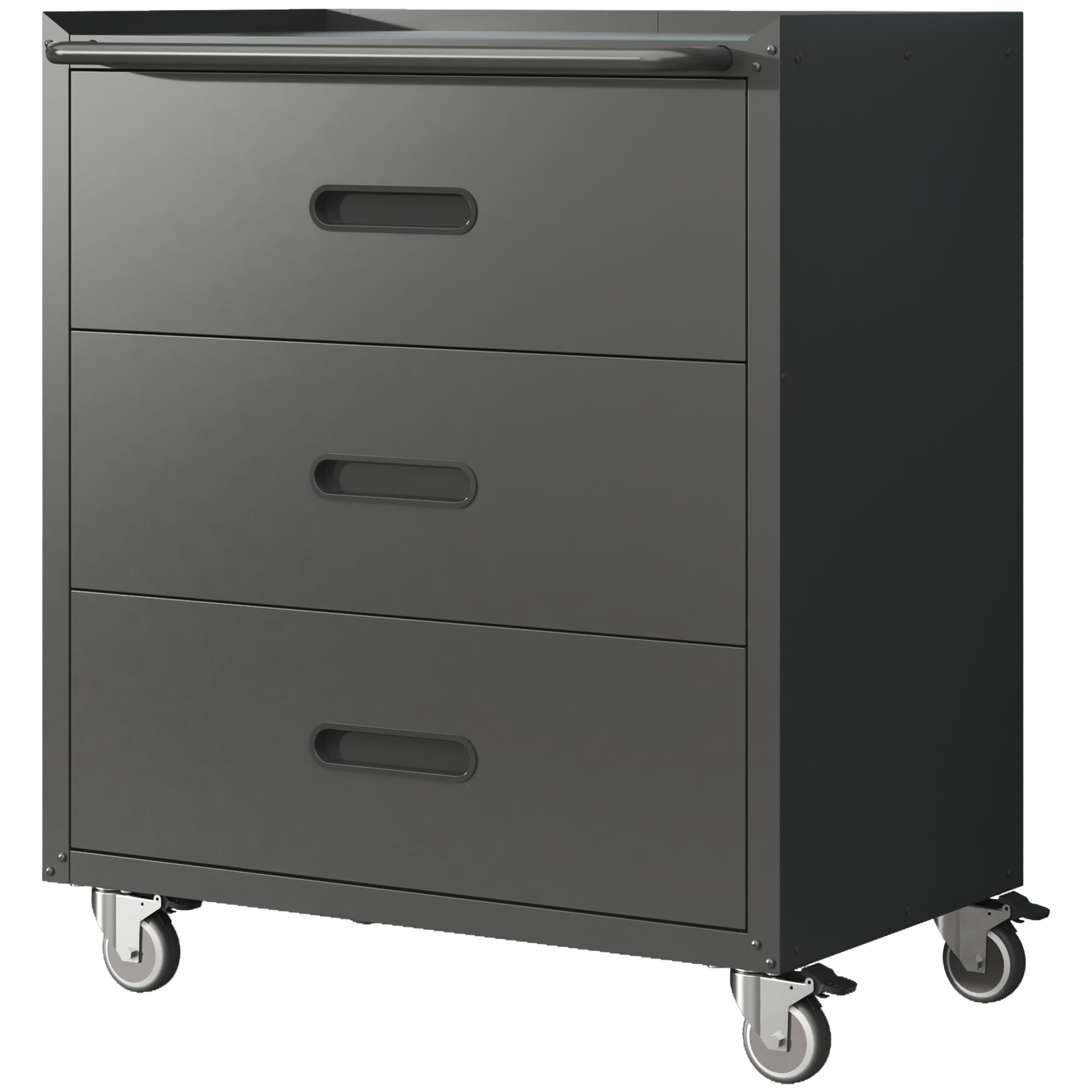 Generisch Metalowa szafka narzędziowa na kółkach – 3 szuflady XXL, nośność 90 kg, 75 x 42 x 88 cm, mobilna, z kółkami skrętnymi i uchwytem, czarno-szara do garażu/biura
