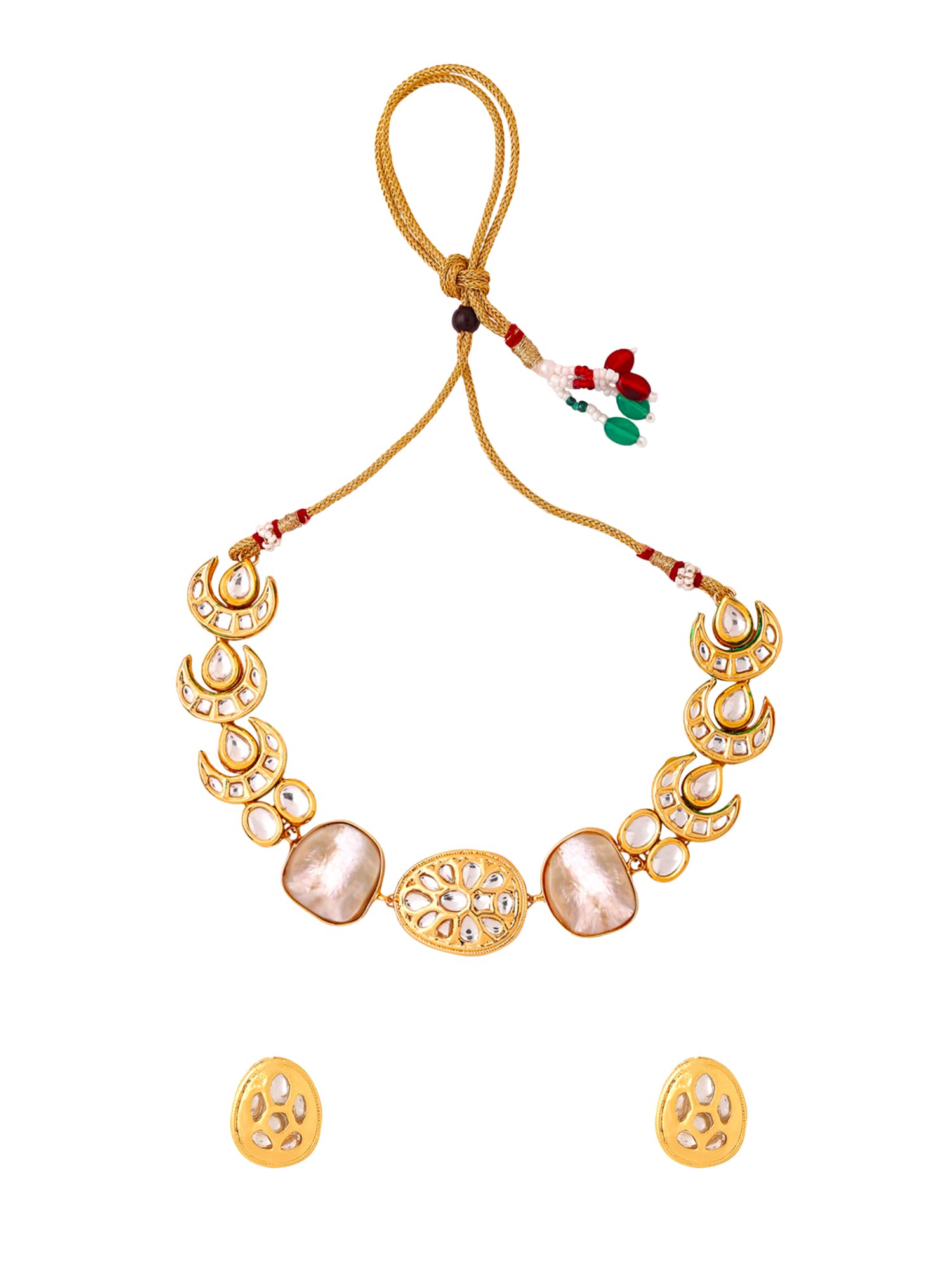 Yellow ChimesJewellery Set for Women | Golden Kundan Stone Necklace Set for Women | Eternal Classics | Traditional Gold Plated Jewelery Set for Girls | Birthday Anniversary Gift for Women Wife