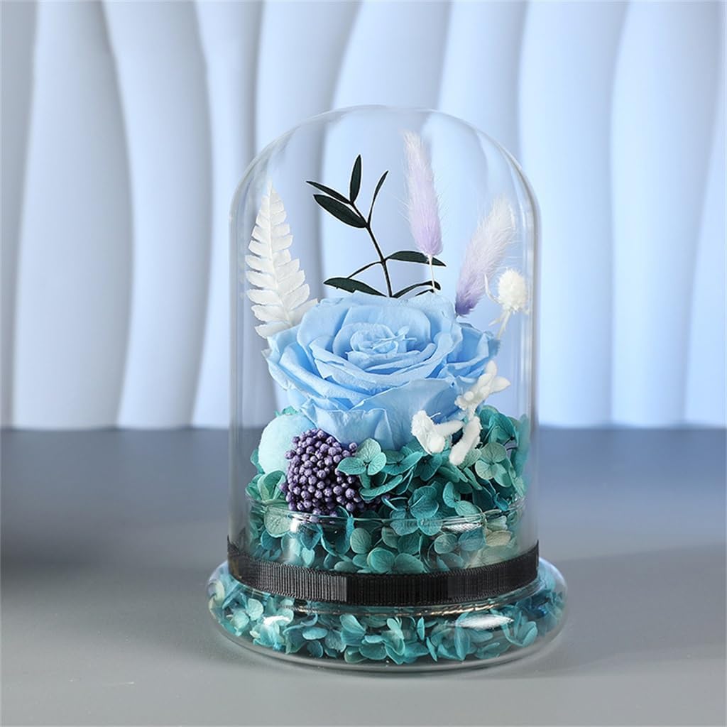 Dry Flower Bundle Eternals Glass Cover Gift Box Wedding Birthday for Girlfriend and Wife