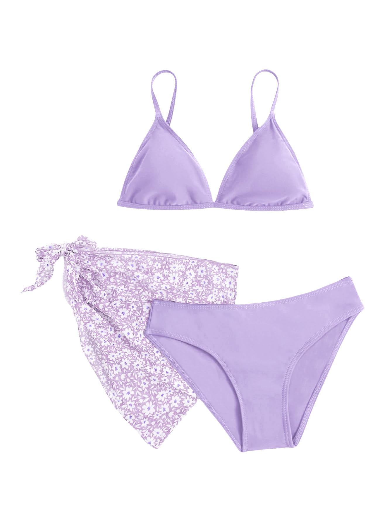 SHENHE Girl's 3 Piece Swimsuits Cute Spaghetti Strap Triangle Bikini with Ditsy Floral Cover Up Teen Bathing Suits