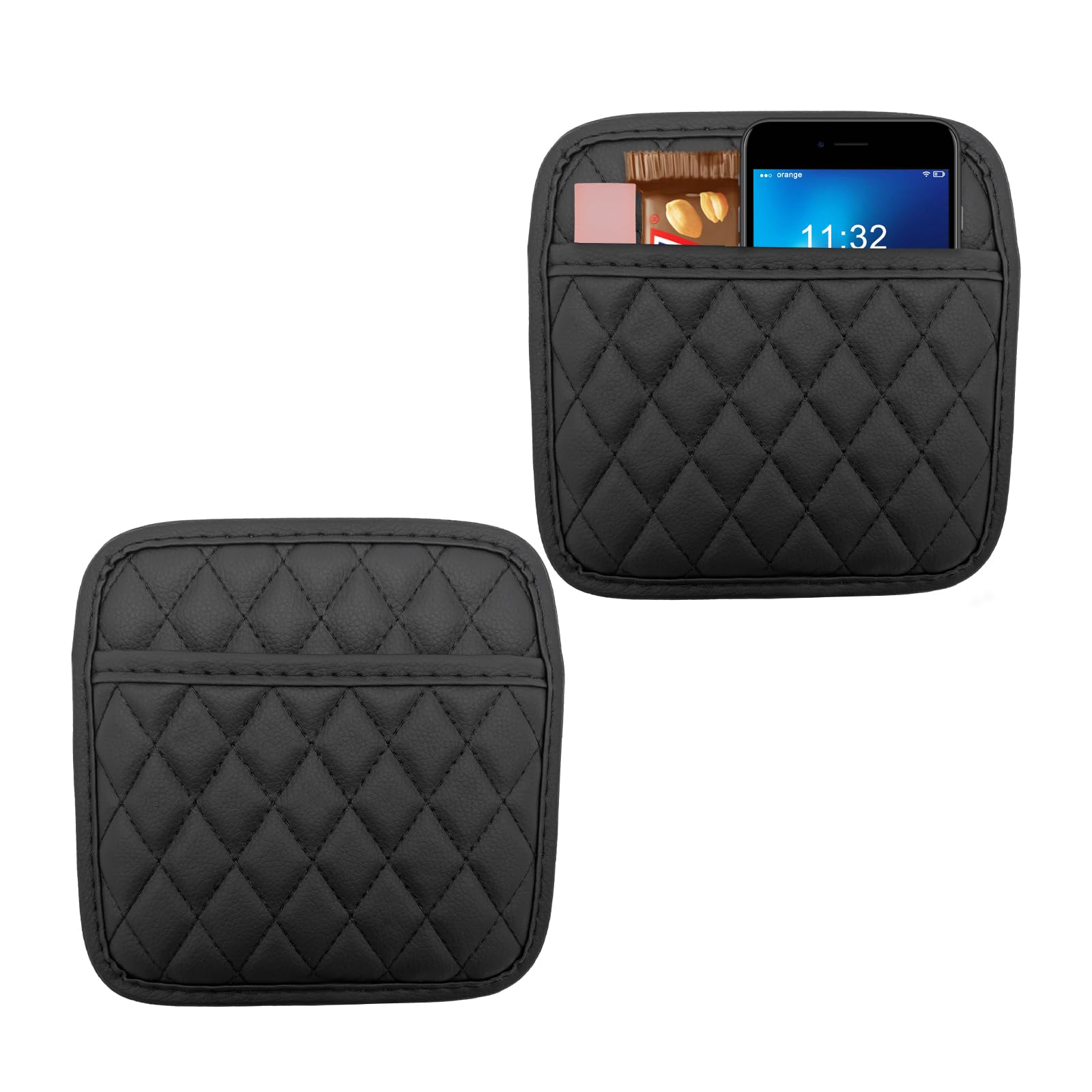 Sylvil 2PCS Car Side Pocket Organizer, Leather Auto Seat Storage Bag for Cell Phone Sunglasses, Waterproof Document Holder Tray Pouch for Vehicle Seat Gap Filler, Car Accessories (Medium)