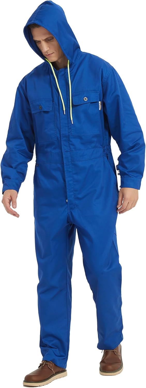 Mens Cotton Blend Long Sleeve Coverall Multi Pockets Zip Overall Mechanic Work Jumpsuit with Hood - Image 6
