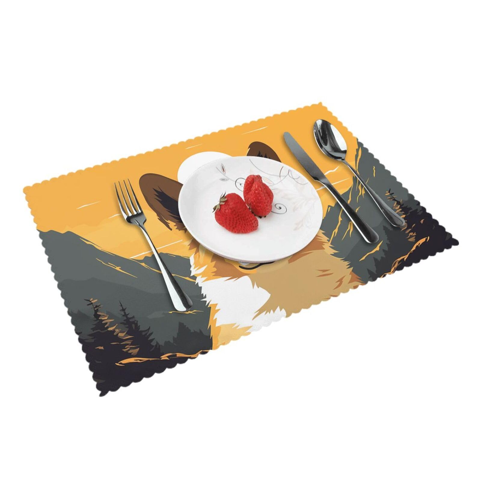 Placemats Set of 4 Heat Resistant Woven Place Mats for Dining Table Corgi silhouette Placemats Washable Wipeable PVC Table Mats Indoor/Outdoor Place Mats for Party Kitchen Decor 30x45 cm